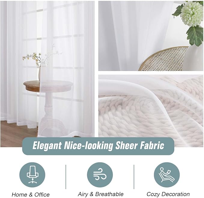 Extra Wide Sheer White Curtains 84 Inches Long 2 Panels, Soft Airy Transparent - Image 4