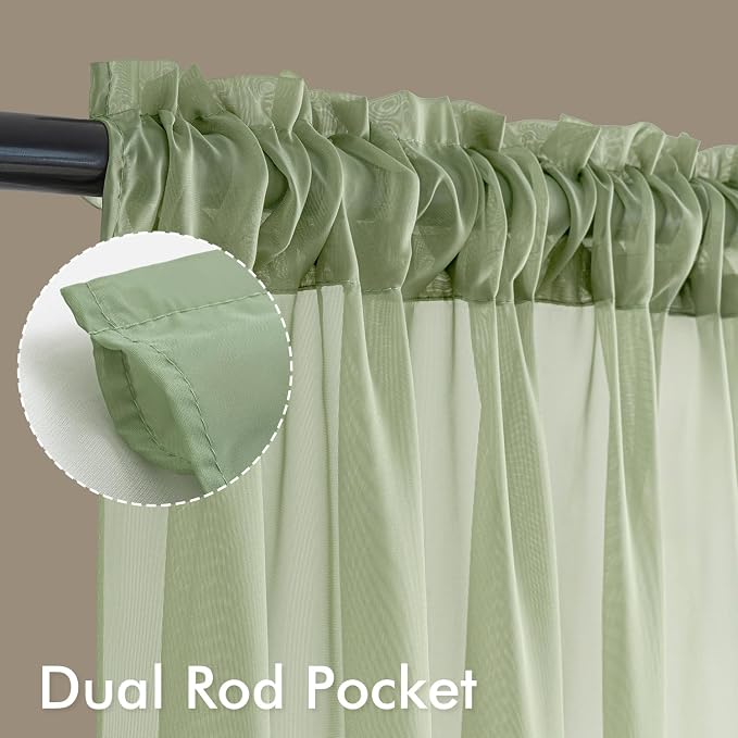 MIULEE Sage Green Sheer Curtains 96 Inches Long, 4 Panels Set, Light Filtering - Image 3