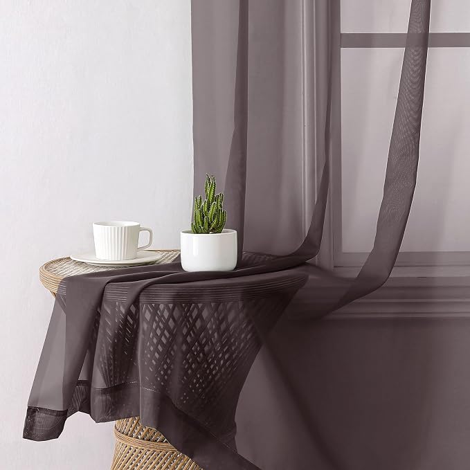 Lecloud Chocolate Sheer Curtains 96 Inches Long 2 Panels, Voile Breathable - Image 7
