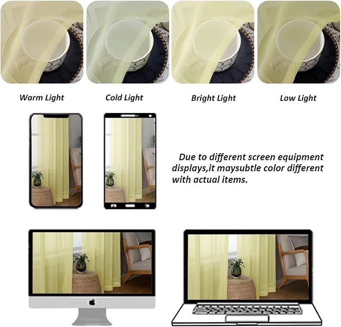 Chyhomenyc Sheer Curtains 36 inch Length 2 Panels Set - Image 4