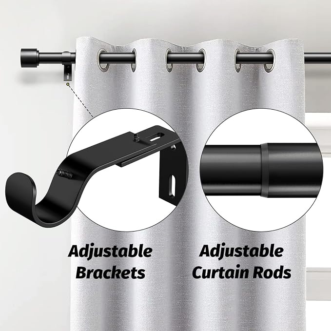 GEEBOBO Black Curtain Rods for Windows 72 to 144 Inch, 1 Inch Adjustable Heavy - Image 2