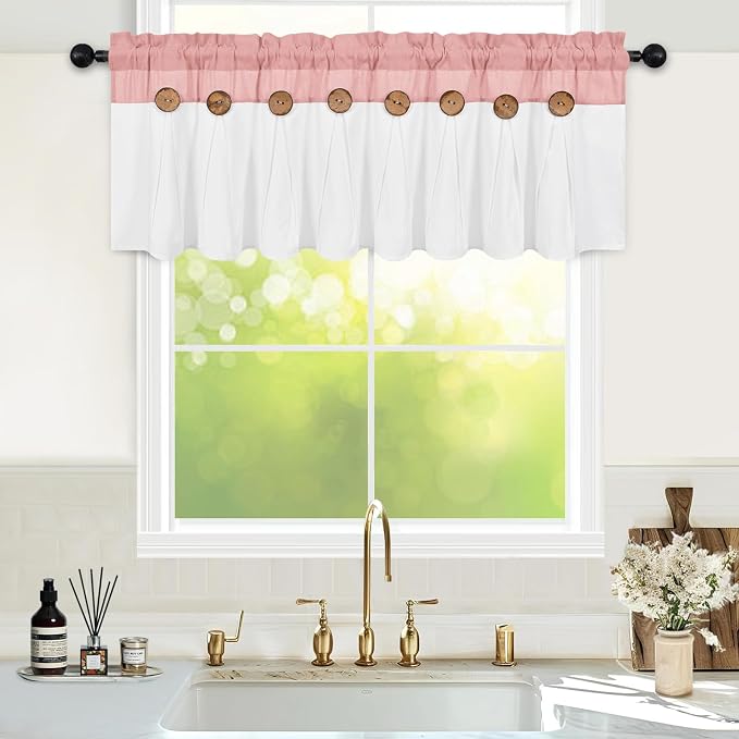 FRAMICS Farmhouse Valance Curtains, Boho Cotton Linen Kitchen Valance, Country - Image 2