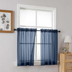 Navy Blue Small Sheer Curtains 2 Panels Set, Kitchen Curtains 36 Inch Length - Image 8
