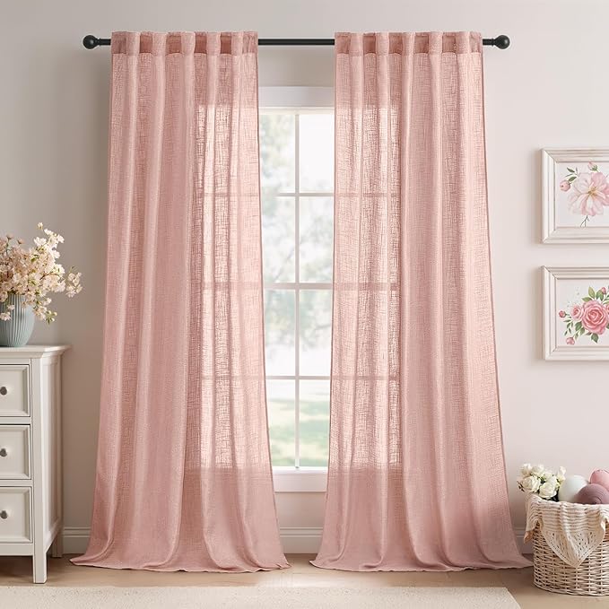 MIULEE Blush Pink Linen Curtains 96 Inches Long 2 Panels by MIULEE