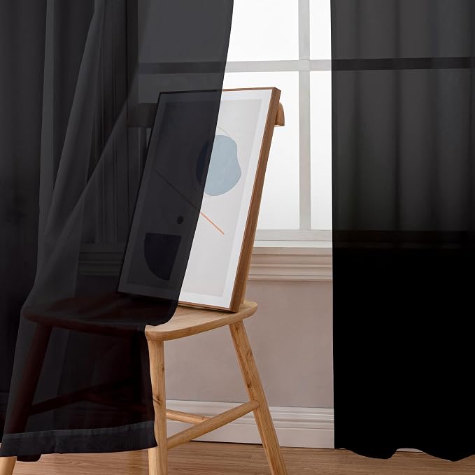 Aiyufeng Black Sheer Curtains 90 Inches Long, Light Filtering Rod Pocket Solid - Image 6