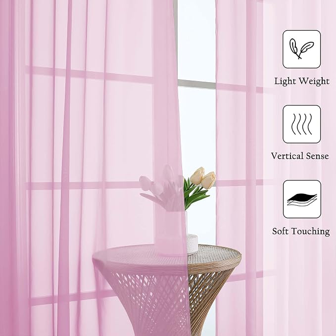 Lecloud Light Pink Sheer Curtains 63 Inch Length 2 Pcs, Dual Rod Pockets Light - Image 4