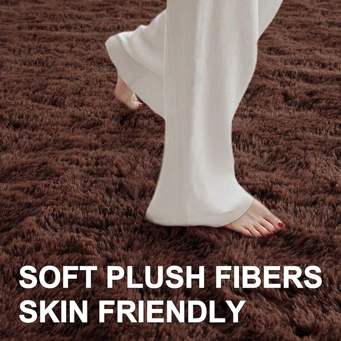 5x7 Ft Brown Shag Rugs for Bedroom Living Room, Ultra Soft Fluffy Furry Area - Image 4