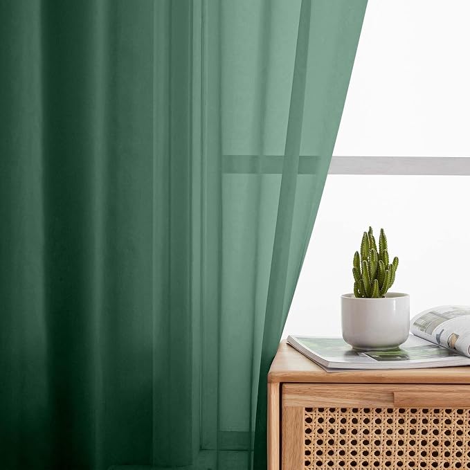 Hunter Green Sheer Curtains 84 Inches Long 2 Panels, Soft Airy Light Filtering - Image 3