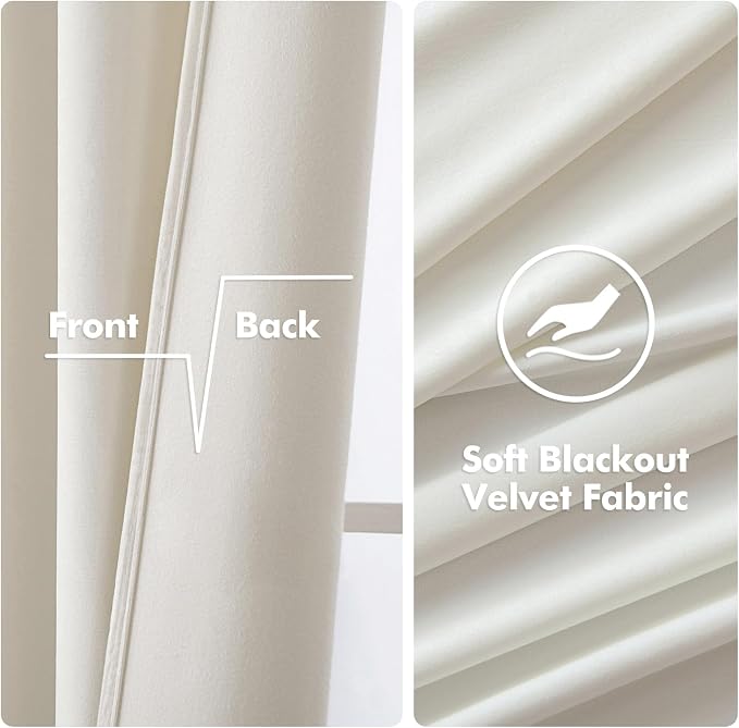 MIULEE Velvet Curtains Ivory Elegant Grommet Curtains Thermal Insulated - Image 3