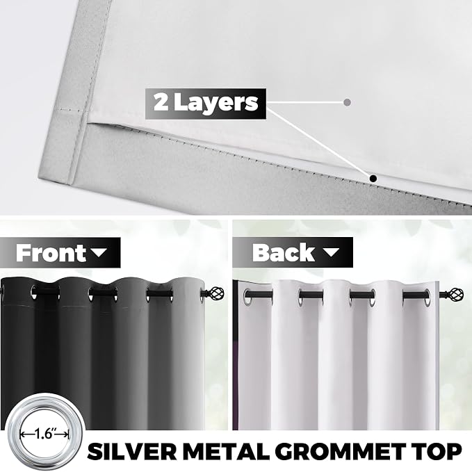 Yakamok 100% Blackout Curtains 72 Inch Length 2 Layers, Light Blocking Thermal - Image 3