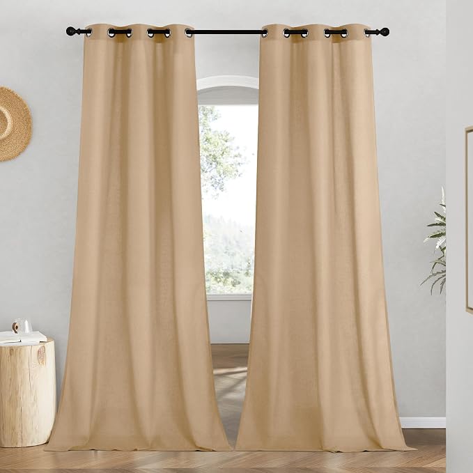 NICETOWN Linen Curtains for Windows 90 inch Long, Grommet Semi Sheer Vertical by NICETOWN