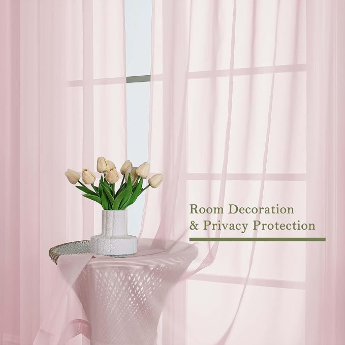 Lecloud Blush Pink Sheer Curtains - Image 4