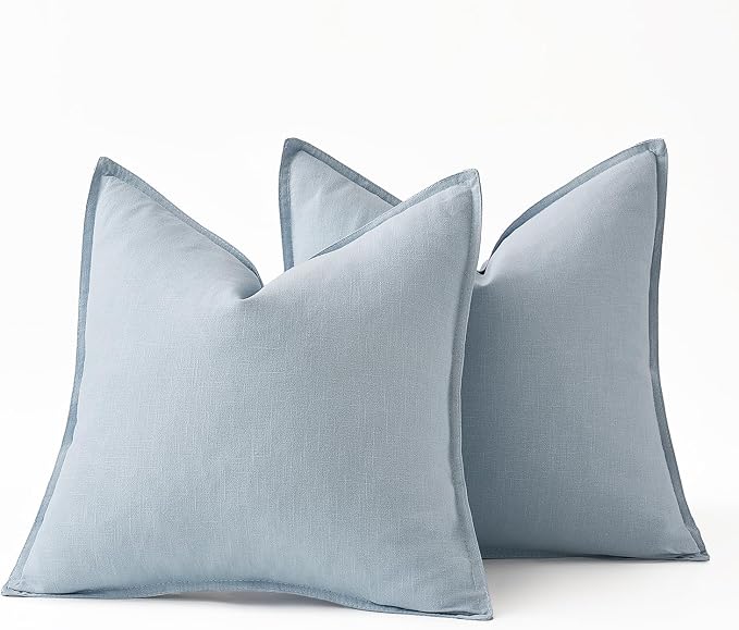 MIULEE Decorative Linen Euro Sham Pillow Covers 24x24 Light Blue ​Boho - Image 6