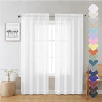 Lecloud White Sheer Curtains 72 Inches Long 2 Panels, Light Filtering Voile by Lecloud