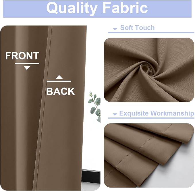 Simplebrand Ava Brown Short 36 Inches Blackout Curtain 2 Panels Set, Half - Image 2