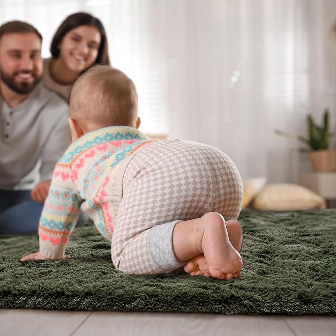 Goideal Fluffy Rug for Bedroom Living Room, 7x10 Olive Green Area Rugs - Image 5