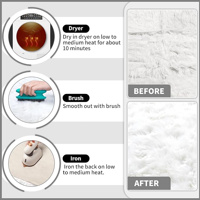 Ciicool White Faux Fur Rug 8 x 10 Feet, Large Fluffy Carpet, Faux Fur Sheepskin - Image 5