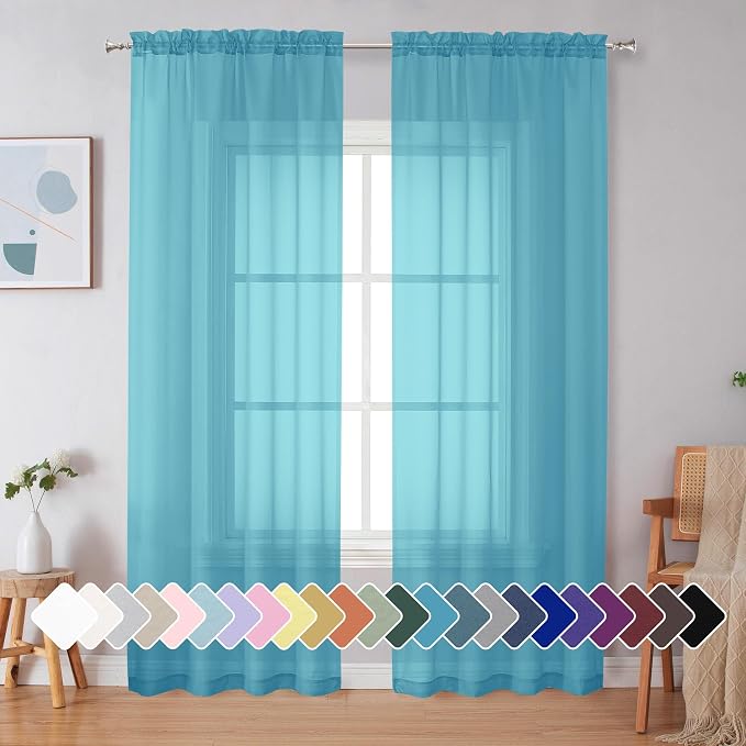 Simplebrand Turquoise Sheer Curtains 84 Inches Long 2 Panels, Light Filtering by Simplebrand