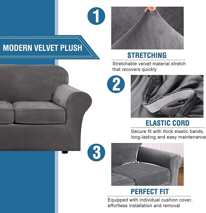 H.VERSAILTEX Rich Velvet Stretch 2 Piece Cover Chair Slipcover Sofa Cover - Image 3