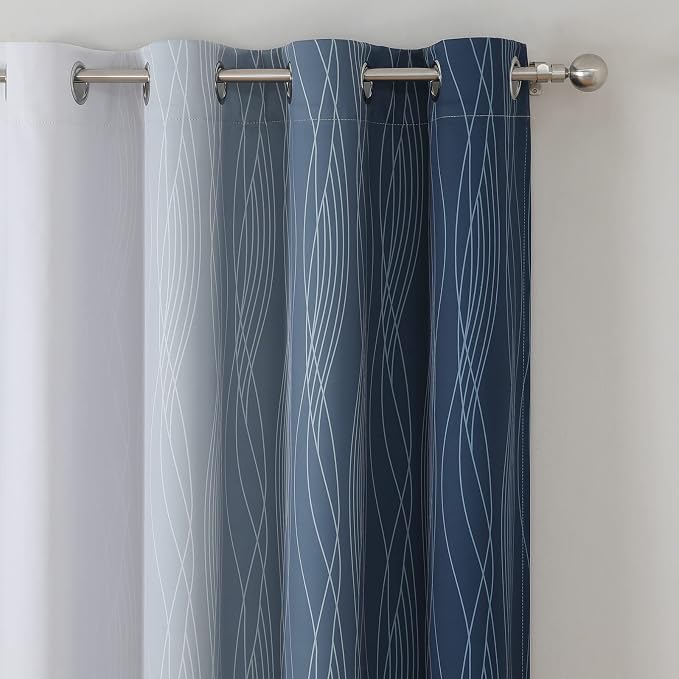Estelar Textiler Navy Blue and Greyish White Blackout Curtains 108 Inches Long - Image 4