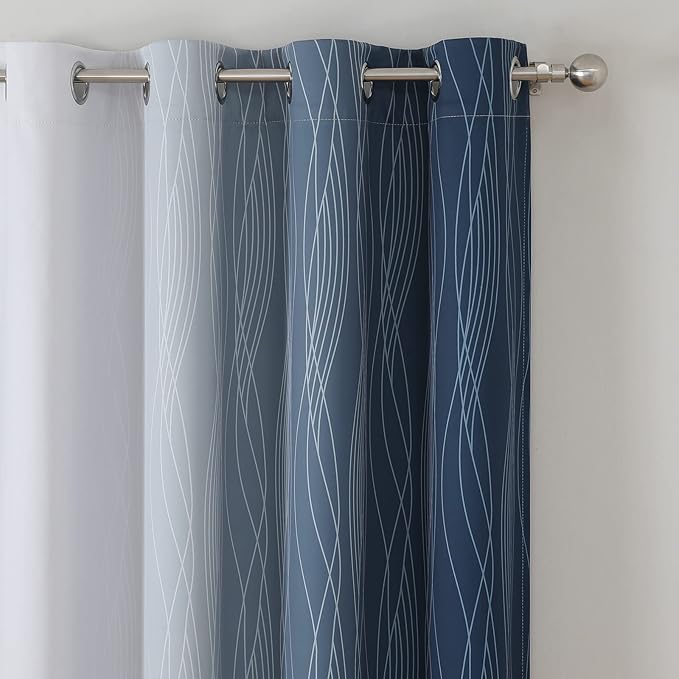 Estelar Textiler Navy Blue and Grayish White Blackout Curtains - Image 4