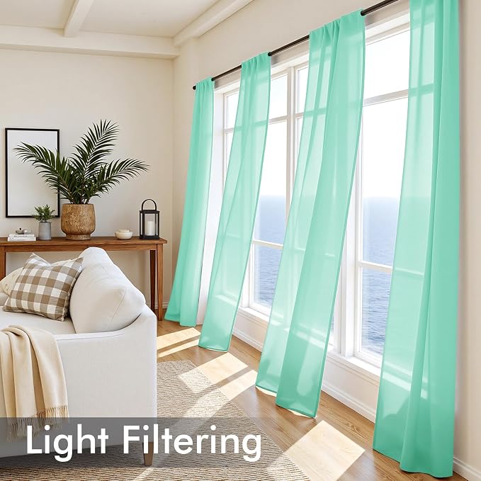 MIULEE Aqua Sheer Curtains 96 Inches Long, 4 Panels Set, Light Filtering Rod - Image 4