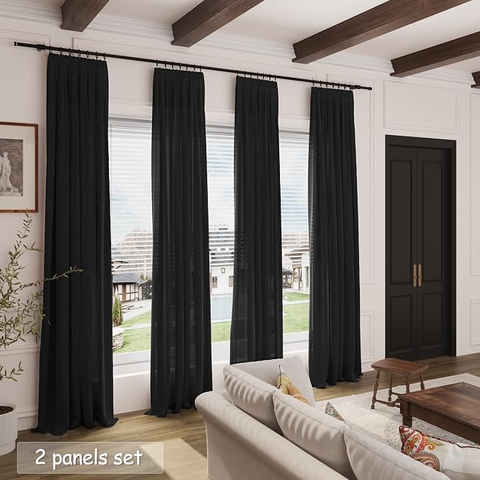Black Linen Curtains 84 inches Long 2 Panels - Image 7