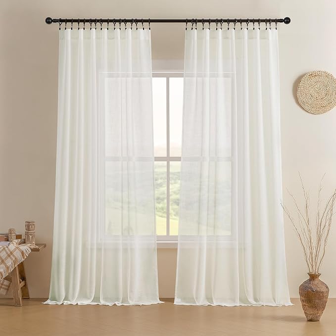 Joydeco Sheer Curtains 84 Inches Long, Cream Curtains by JOYDECO