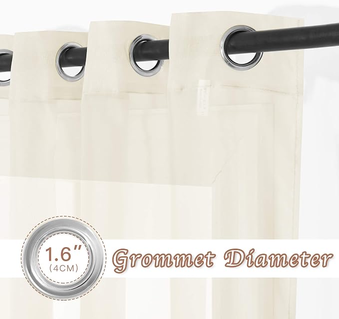 NICETOWN Sheer Curtain Panels 96 inch Cream Beige - Image 2