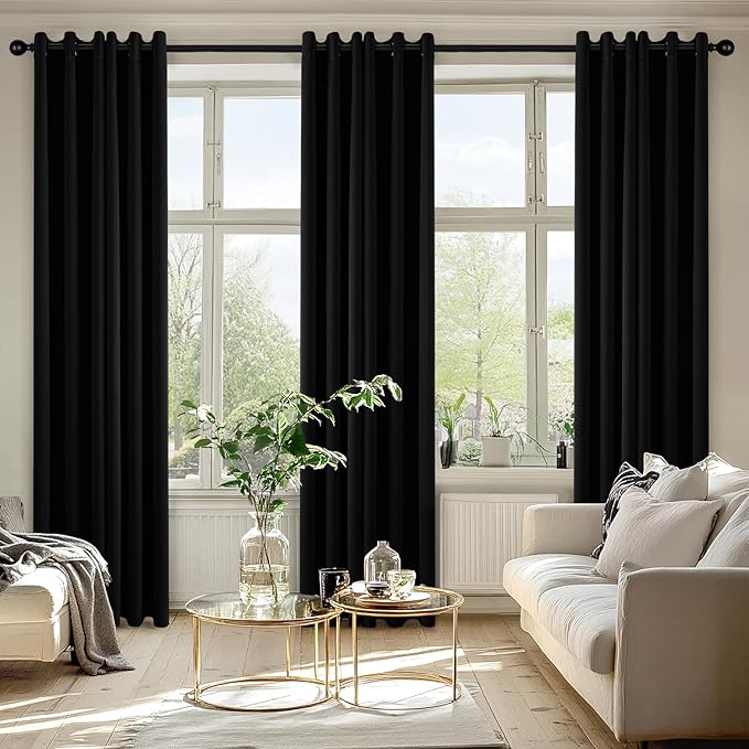 MIULEE Black Blackout Curtains for Bedroom Living Room 86 Inches Long 2 Panels - Image 6