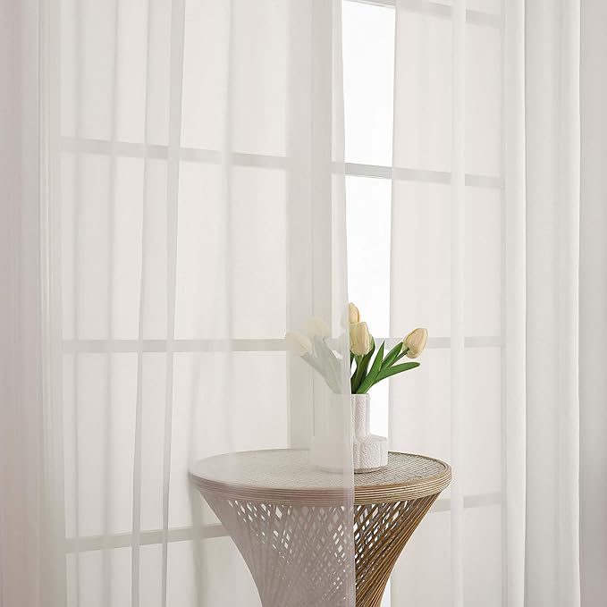 OWENIE Ivory Sheer Curtains 102 Inches Long 2 Panels Set, Sheer Curtain - Image 4