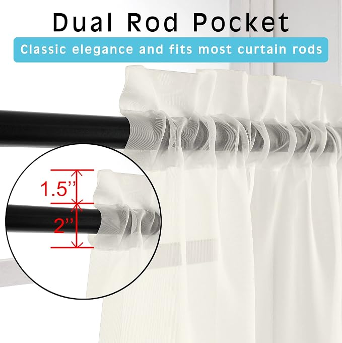 OVZME 2 Panels Ivory Sheer Curtains 72 Inches Length Window Treatment - Image 2
