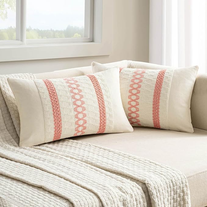 MIULEE Set of 2 Coral Red Boho Valentines Decorative Lumbar Pillow Covers 12x20 by MIULEE