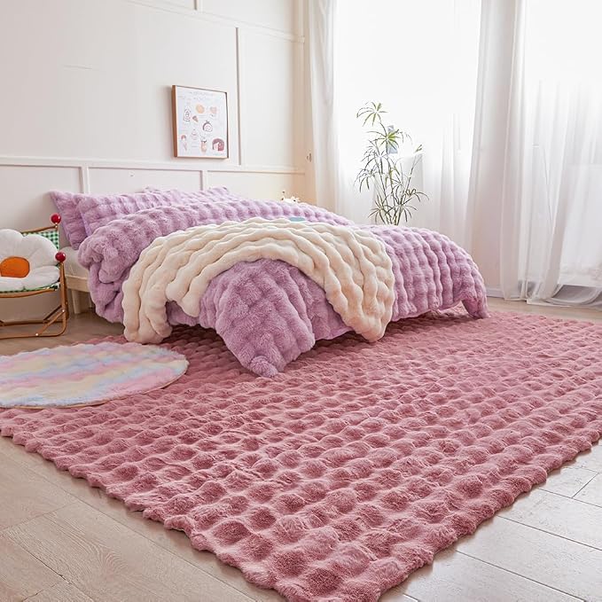 Pink Rabbit Plush Rug 6'x9', Fluffy Faux Fur Shaggy Area Rug - Image 4