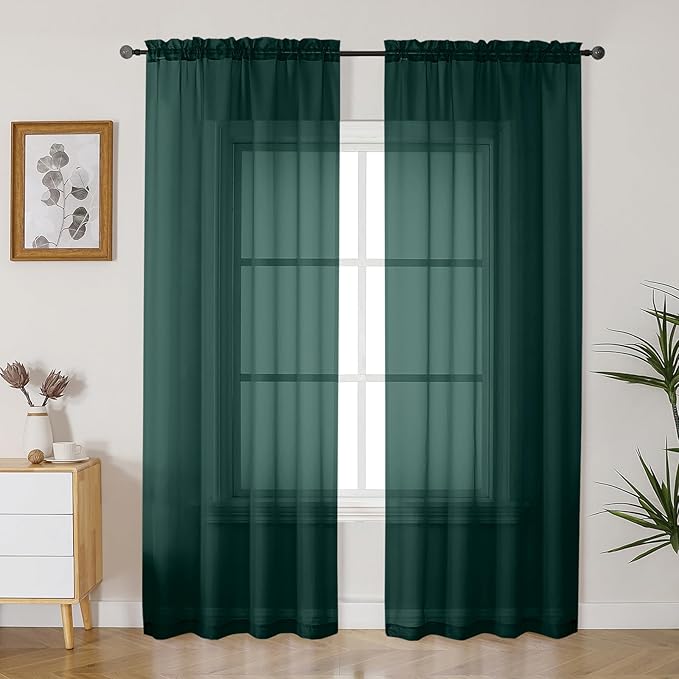 Gwine Hunter Green Sheer Curtains 84 Inches Long 2 Panels Set by Gwine