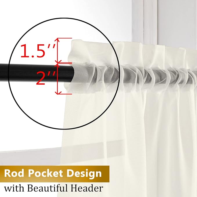 Aiyufneg Ivory Window Valances Sheer Curtains, Modern Top Dual Rod Pocket Light - Image 4