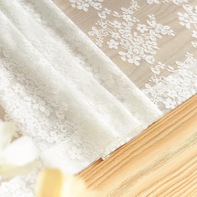 YJ YANJUN Vintage Lace Curtains 72 Inches Long- Antique Flowers Ivory Sheer - Image 6