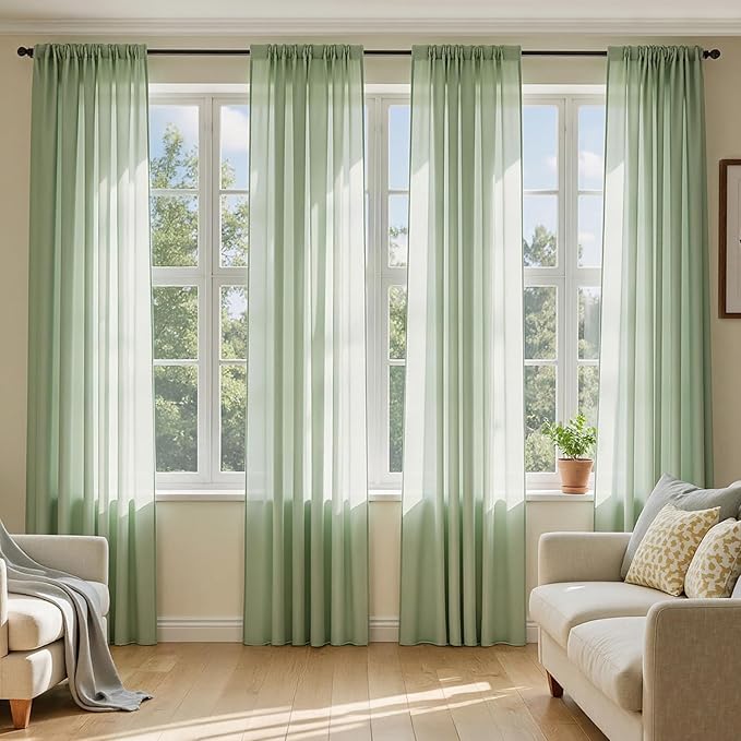 MIULEE Sage Green Sheer Curtains 72 Inches Long, 4 Panels Set, Light Filtering by MIULEE