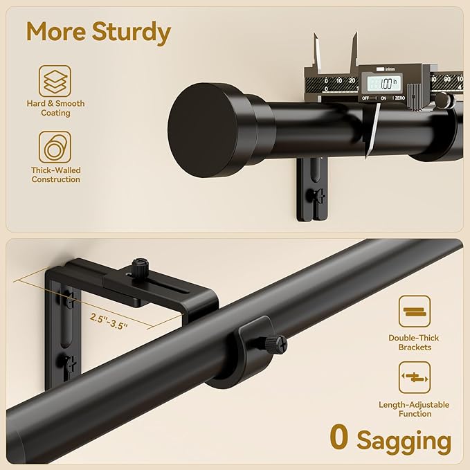 YaFex Curtain Rods 2 Pack 32-58 Inch, Heavy Duty 1 Inch Curtain Rod, Modern - Image 4