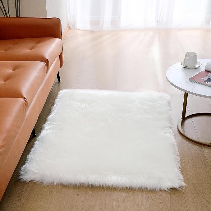 linmopm Faux Fur Rug Sheepskin Shag Fluffy Fuzzy White 3x4 ft Rugs - Image 3