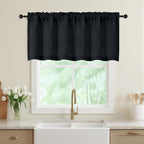 Black Valances for Windows, Light Filtering Faux Linen Textured Small Short by WelvetBLK
