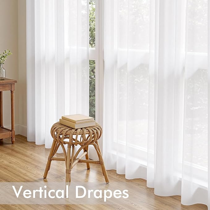 MIULEE White Sheer Curtains 98 Inches Long, 4 Panels Set, Light Filtering Voile - Image 5