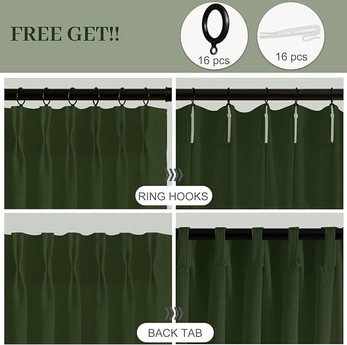 IVAPUPU 96 Inch Linen Curtains for Living Room, Pinch Pleated Semi Sheer - Image 3