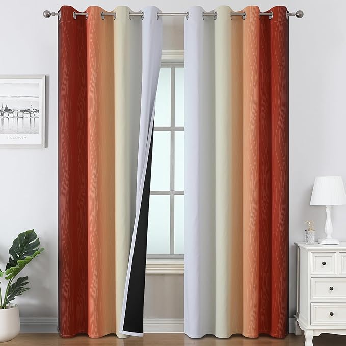 Estelar Textiler Burnt Orange and Greyish White Ombre Blackout Curtains & Drapes by ESTELARTEXTILER