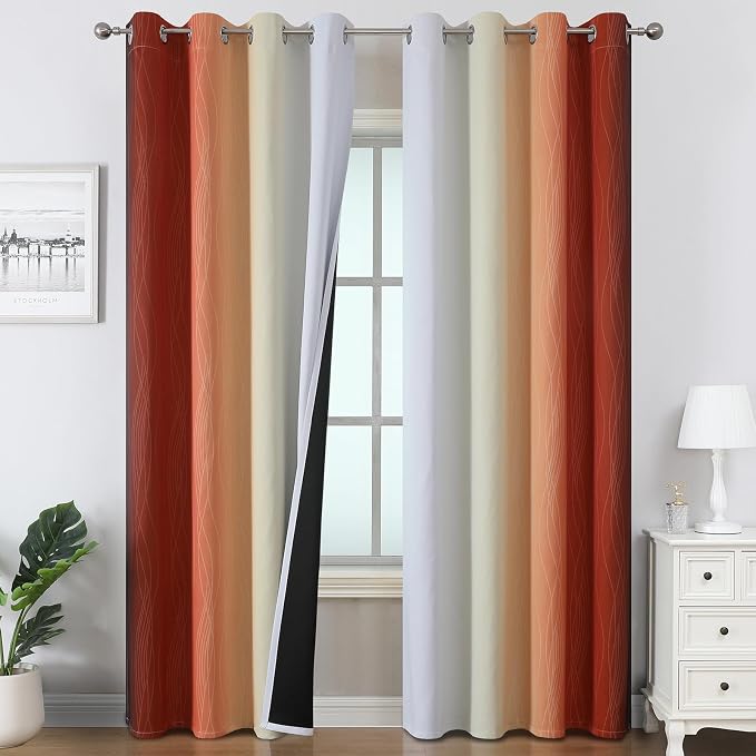 Estelar Textiler Burnt Orange and Greyish White Ombre Blackout Curtains by ESTELARTEXTILER