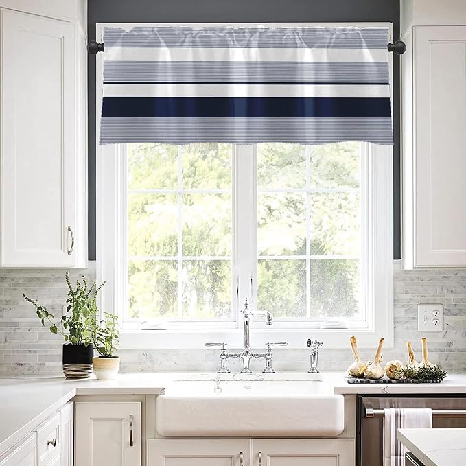 Emvency 2 Pack Valances Window Treatments, Striped Navy Nautical Minimalist - Image 7