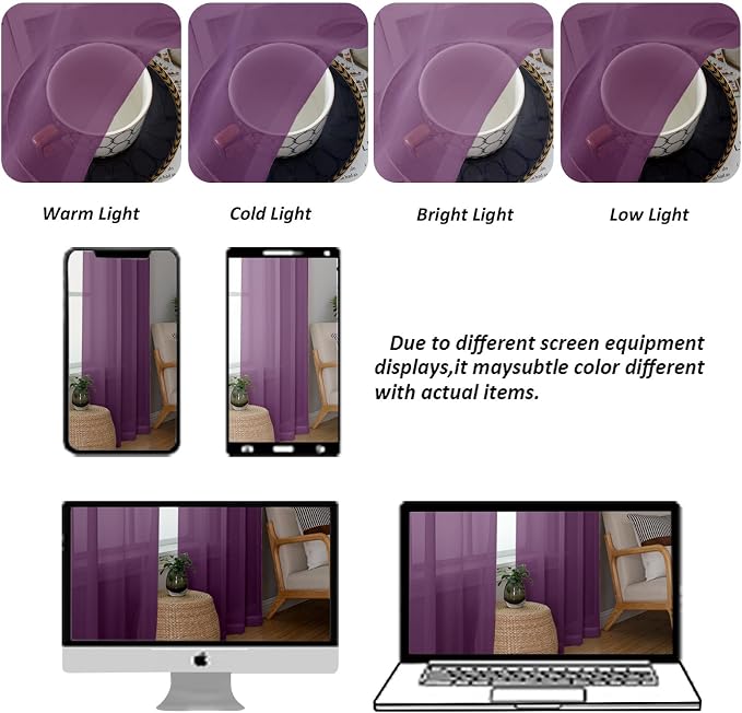 Chyhomenyc Plum Sheer Curtains, 84 inches Long 2 Panels Set, Rod Pocket Voile - Image 8
