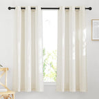 NICETOWN Linen Burlap Bedroom Curtains 63 inches Long, Grommet Semi Sheer Flax by NICETOWN