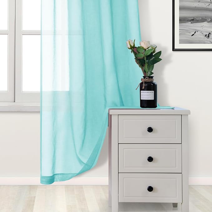 DWCN Aqua Sheer Curtains Semi Transparent Voile Rod Pocket Curtains - Image 4