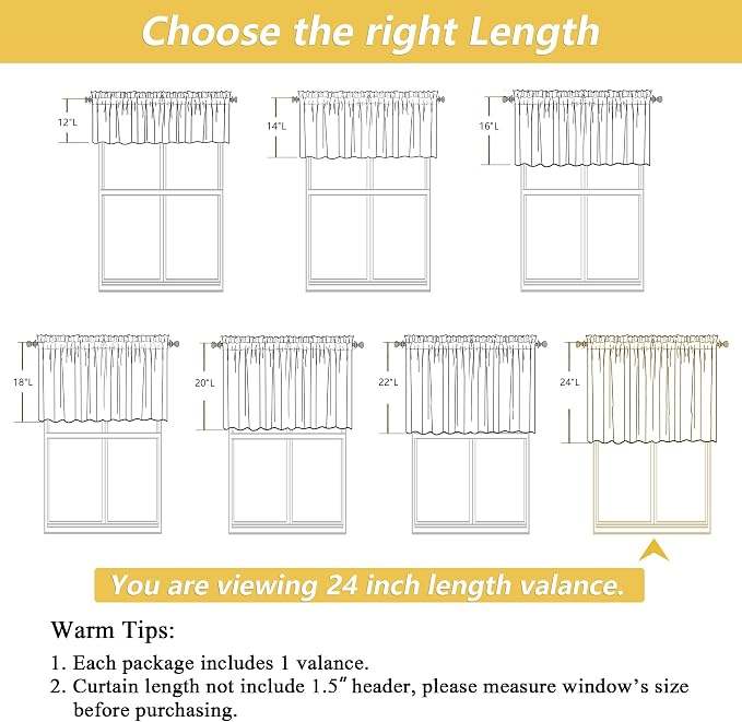 OWENIE White Valances for Windows 1 Pcs 24 Inch Length, Light Filtering - Image 3